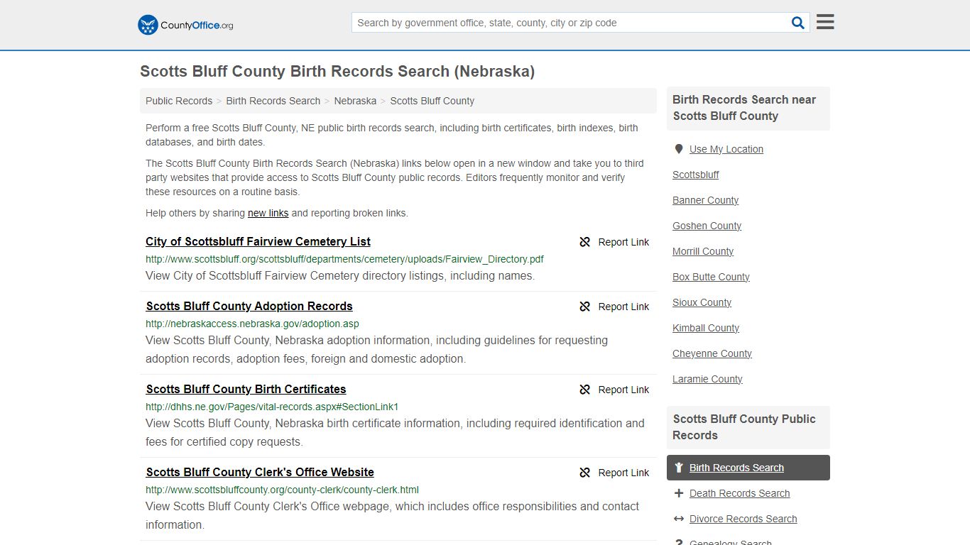 Scotts Bluff County Birth Records Search (Nebraska) - County Office